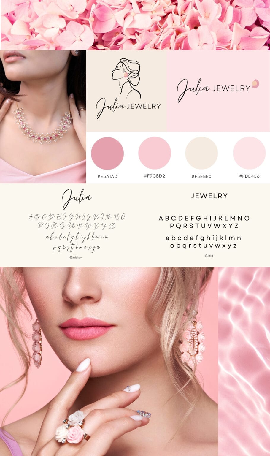 Usługi dodatkowe Identyfikacja wizualna dla kobiecej marki brand board sklepu z biżuterią