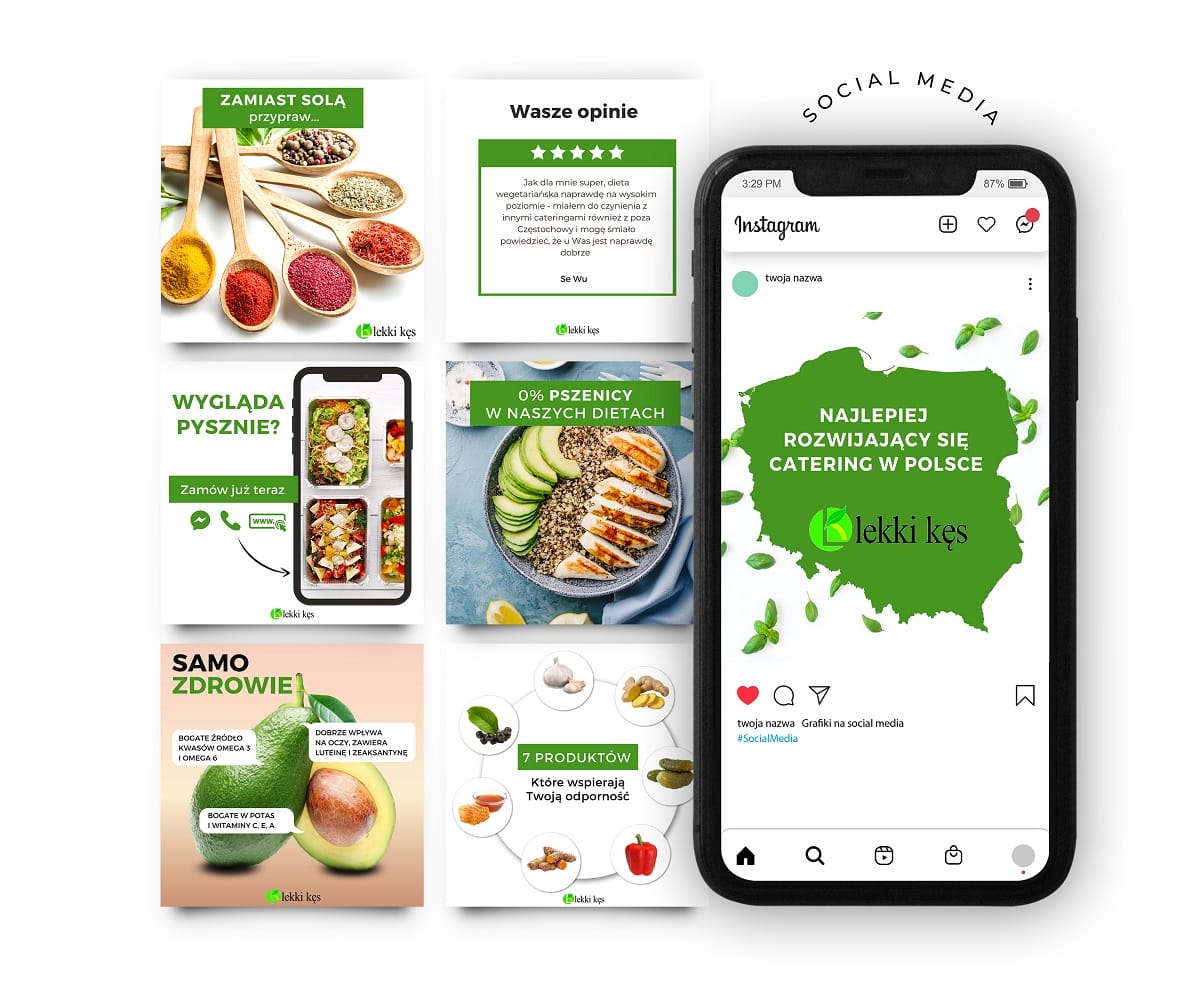 Usługi dodatkowe Szablon grafik na social media dla cateringu dietetycznego Leki kęs
